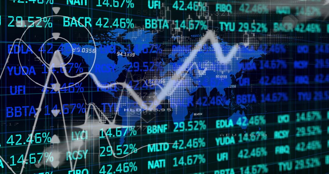 Global Financial Trading Data with World Map Overlay