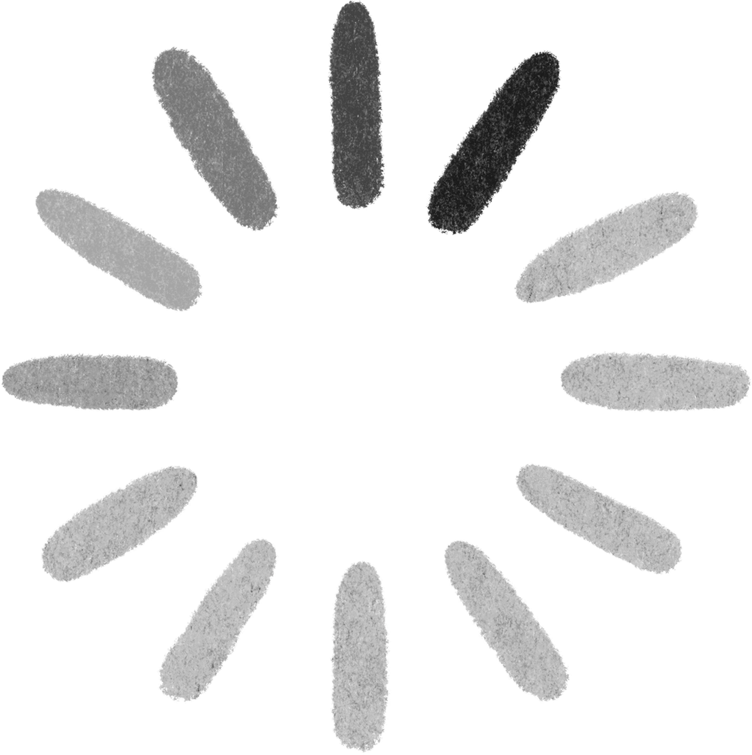 Minimalist loading spinner with twelve speckled ovals on transparent background