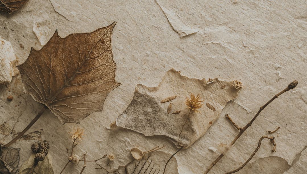 Displaying Dried Leaves and Botanical Still Life on Textured Parchment for Rustic Decor