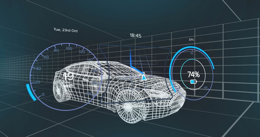 Futuristic Car Hologram With Analyzing Dashboard Interface