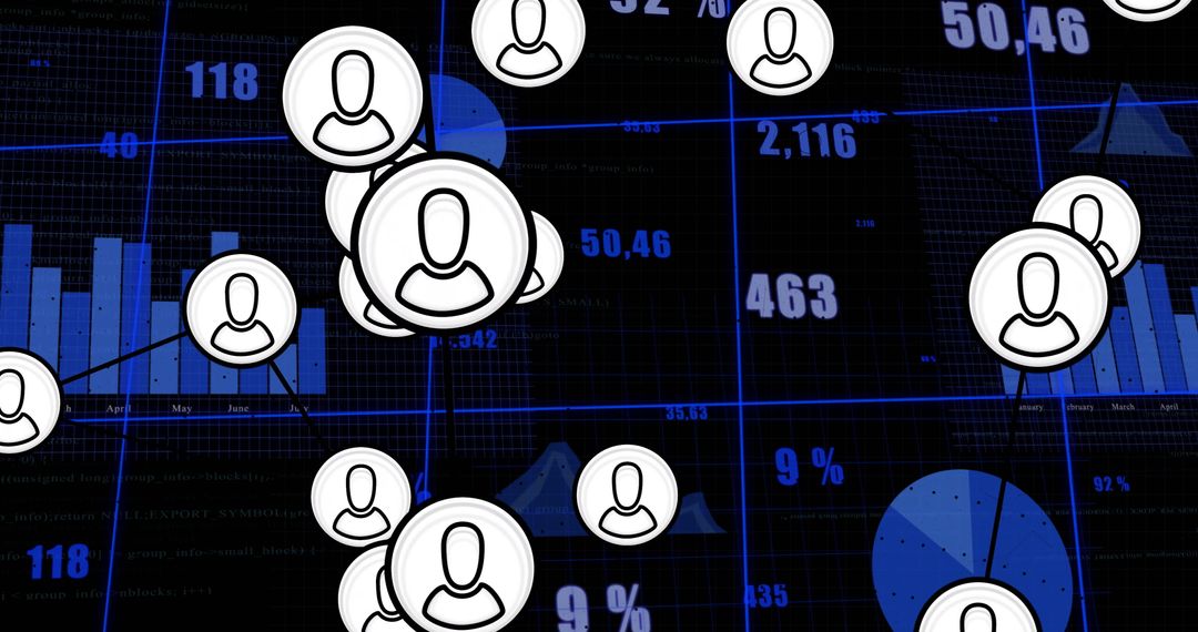 Networking Connections with Digital Data Overlays on Black Background