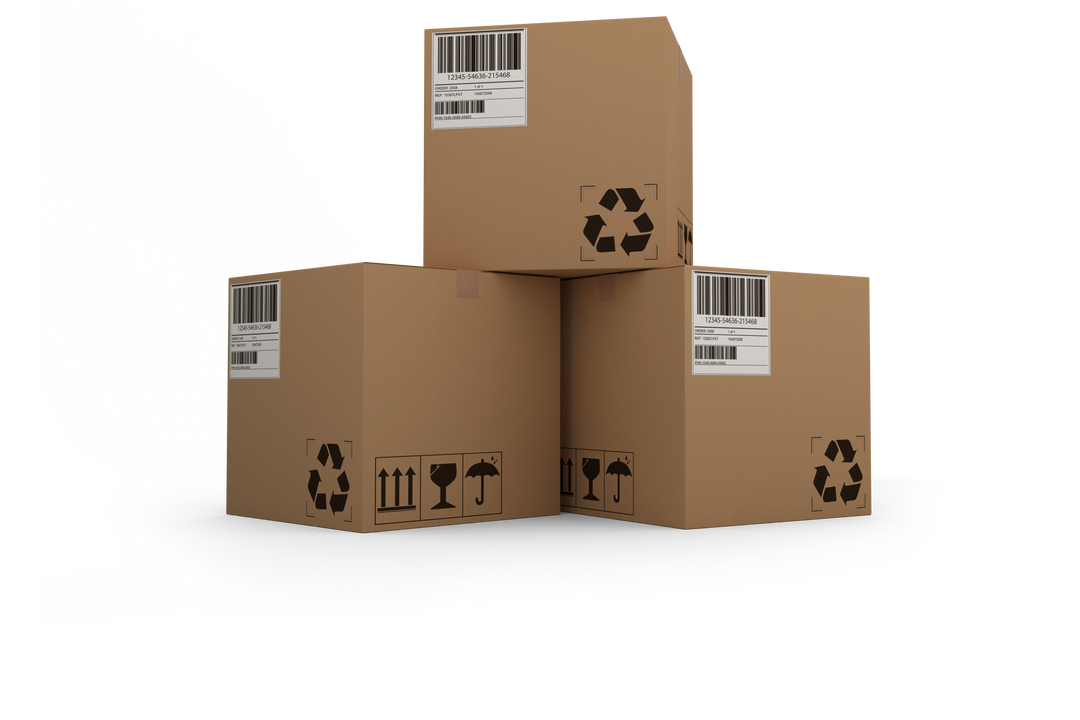 Three Cardboard Boxes with Labels on Transparent Background - Download Free Stock Images Pikwizard.com