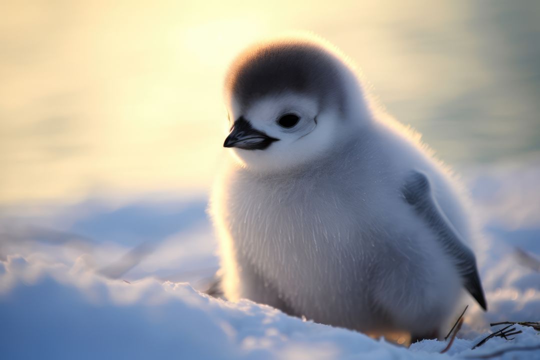 Adorable Baby Penguin on Snow at Sunrise - Free Images, Stock Photos and Pictures on Pikwizard.com