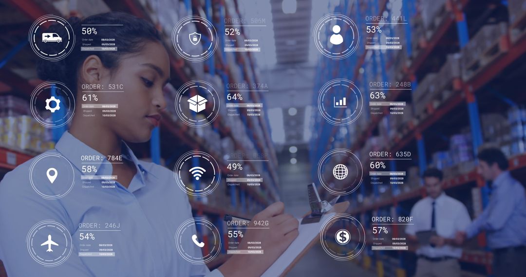 Warehouse Supervisor Engaging with Data Technology in Logistics