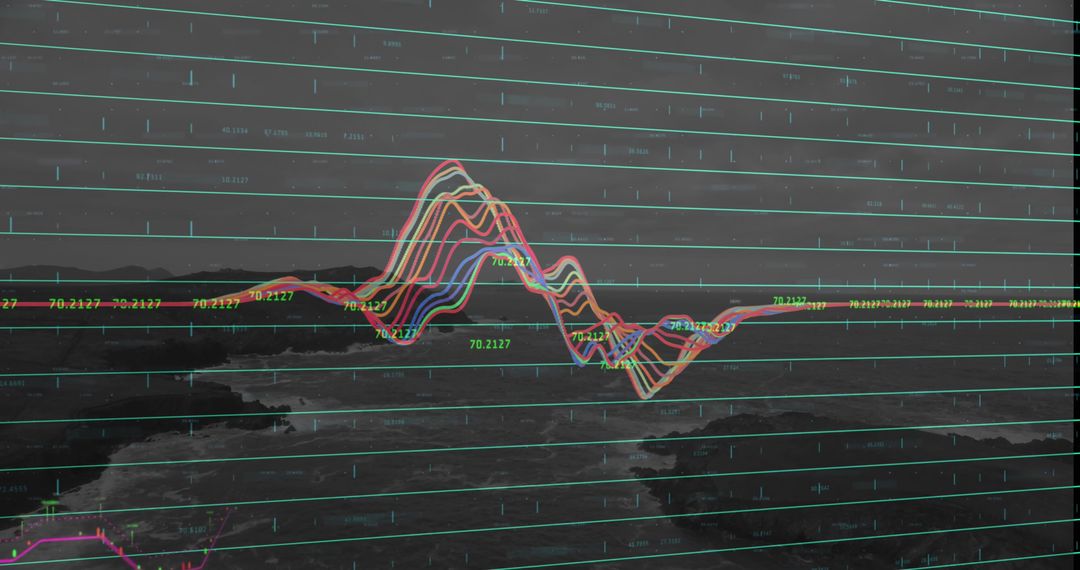 Abstract Data Analysis Overlay on Coastal Landscape