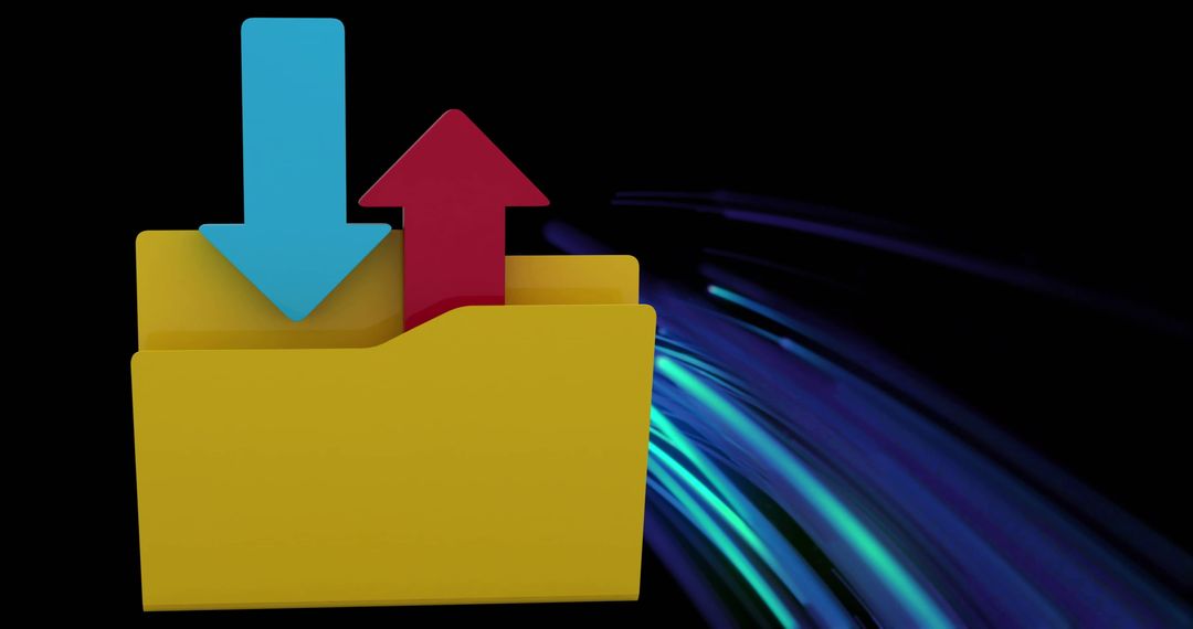 Data Transfer Concept with Arrows, Folder, and Digital Waves