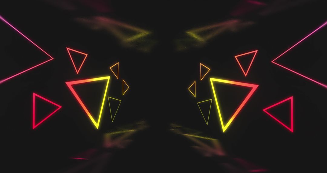 Multicolored Neon Triangles on Dark Background