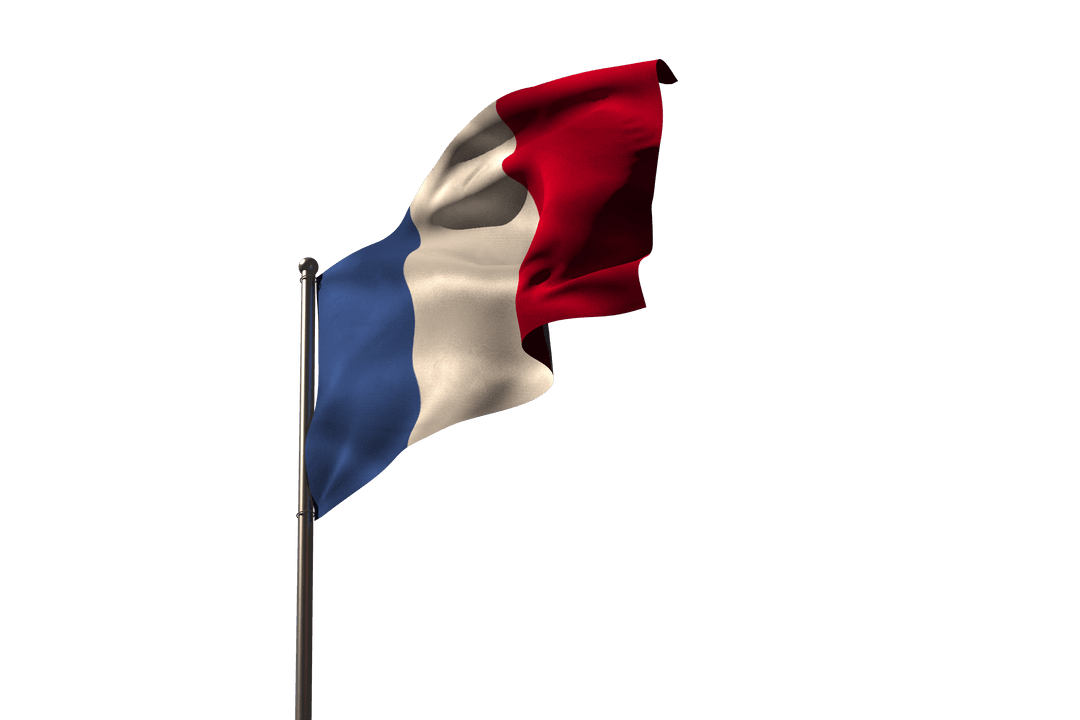 France Flag Waving Against Transparent Sky, Low Angle View