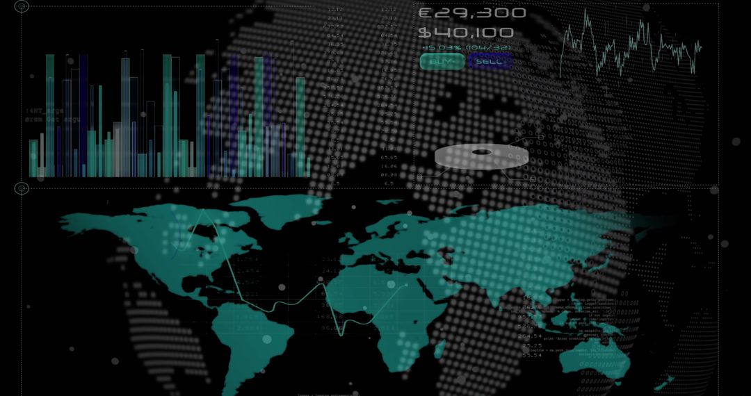 Digital Dashboard with Global Map and Financial Analytics Interface