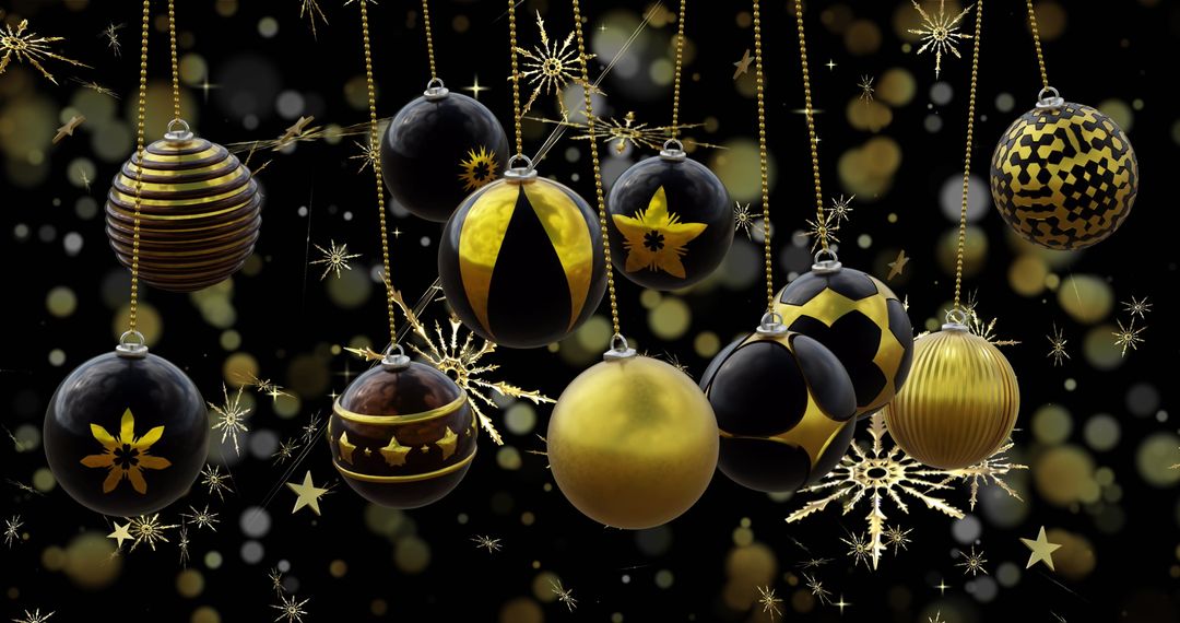 Elegant Black and Gold Christmas Baubles with Festive Lights - Free Images, Stock Photos and Pictures on Pikwizard.com