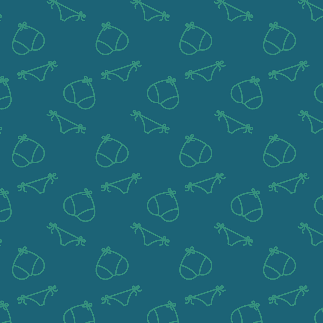 Seamless Transparent Green Bikini Pattern on Blue Background