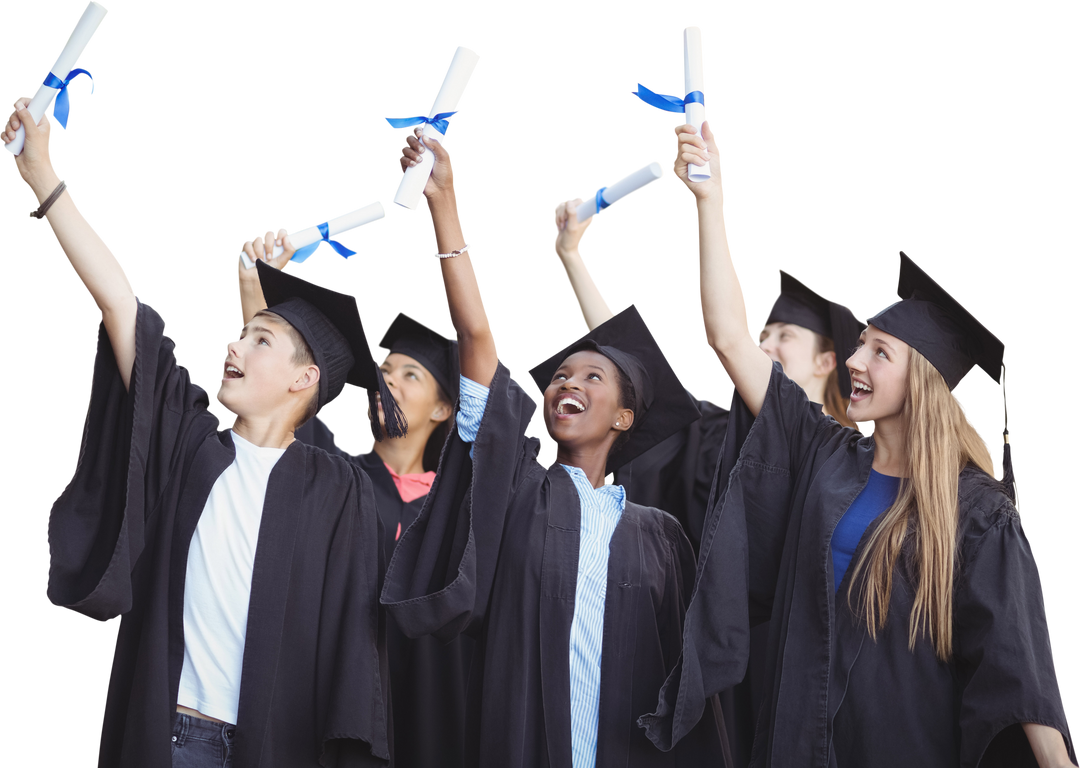 Diverse Group Of Happy Graduates Holding Diplomas On Transparent Background - Download Free Stock Images Pikwizard.com