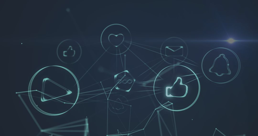 Floating Digital Icons Representing Social Media Connectivity