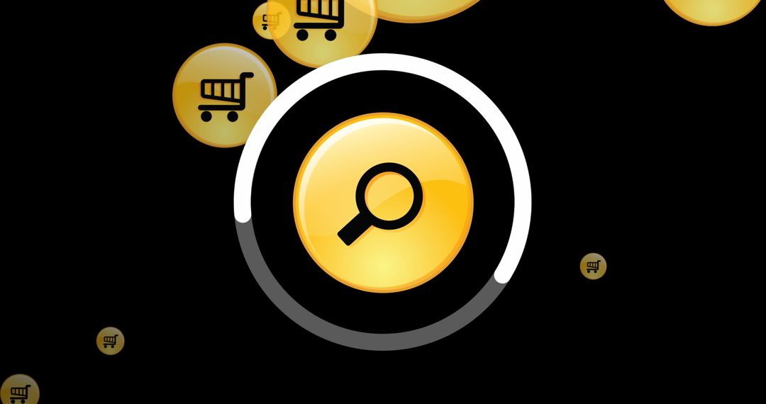 Digital Shopping Icons with Magnifying Glass Symbolizing E-commerce Search
