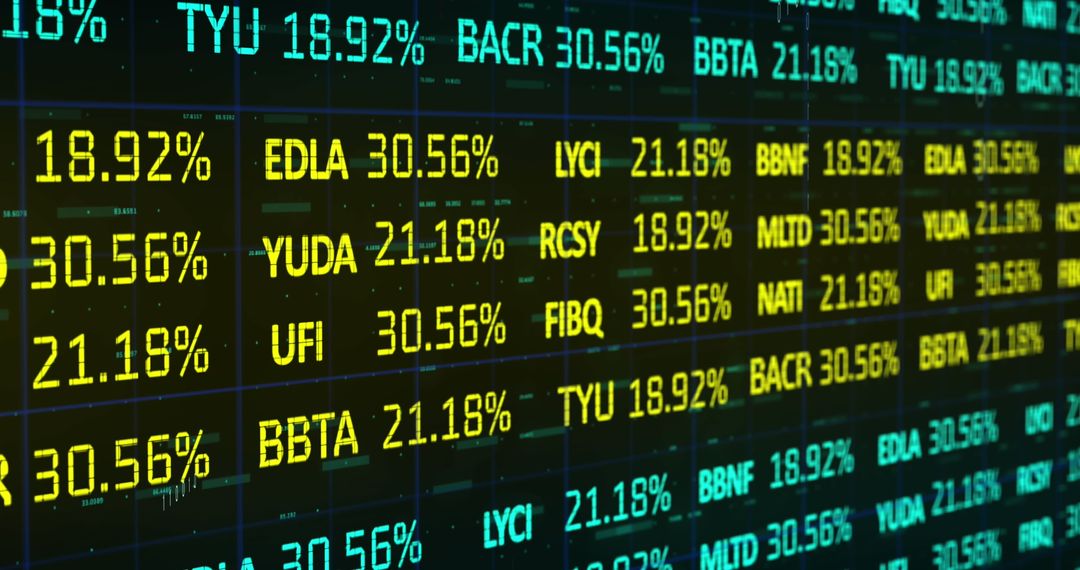 Stock Market Financial Data Display on Digital Screen