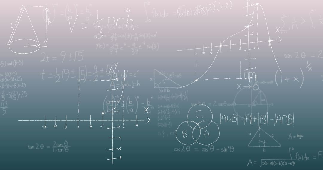 Mathematical Equations and Graphs on Gradient Background