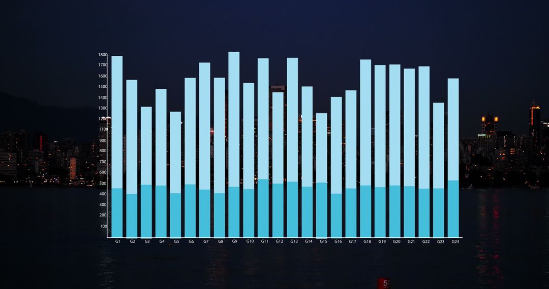 Digital Bar Graph Overlay on Cityscape Highlighting Data Analytics
