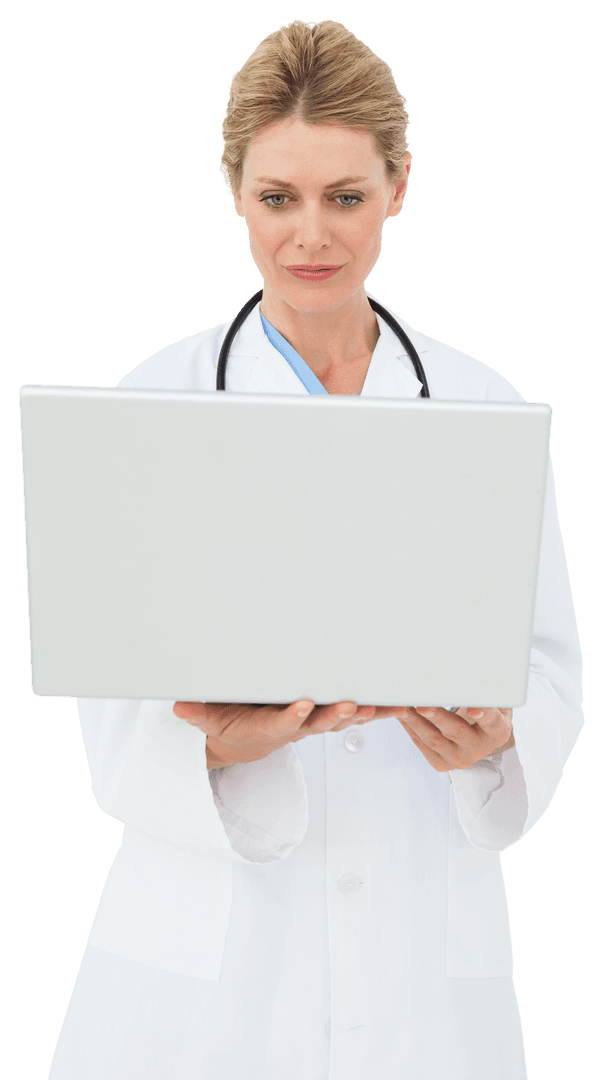 Transparent Image of Female Doctor with Laptop