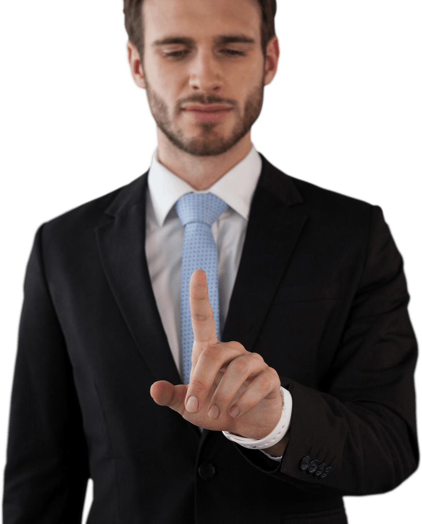 Businessman with Transparent Interface Touch Gesture