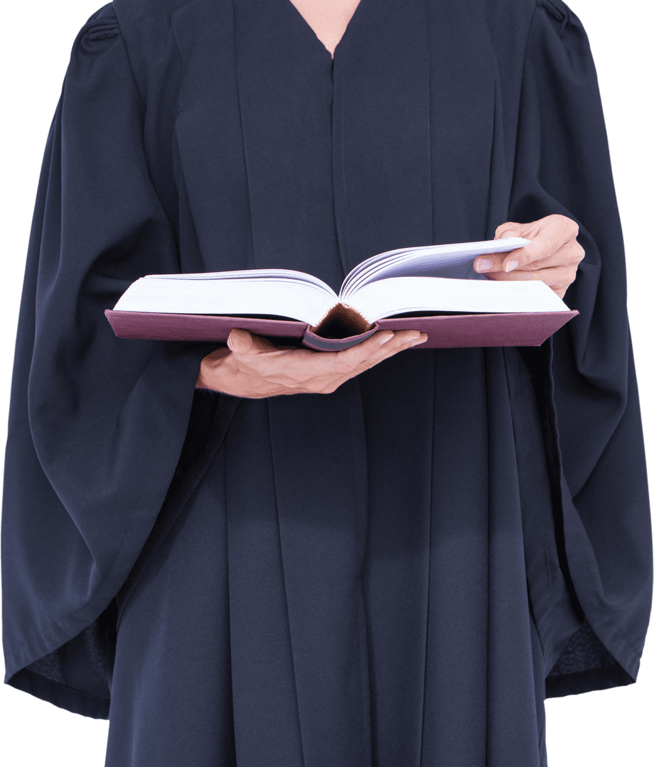 Transparent Midsection View of Lawyer Reading Labor Code Against White Background