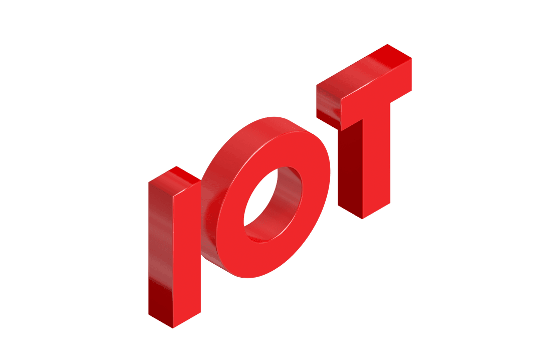 Red Transparent 3D IoT Letters on White Background