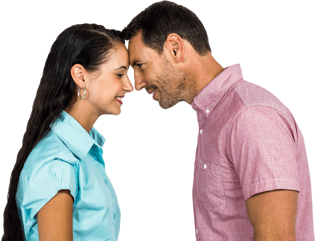 Smiling Couple Touching Foreheads, Transparent Background