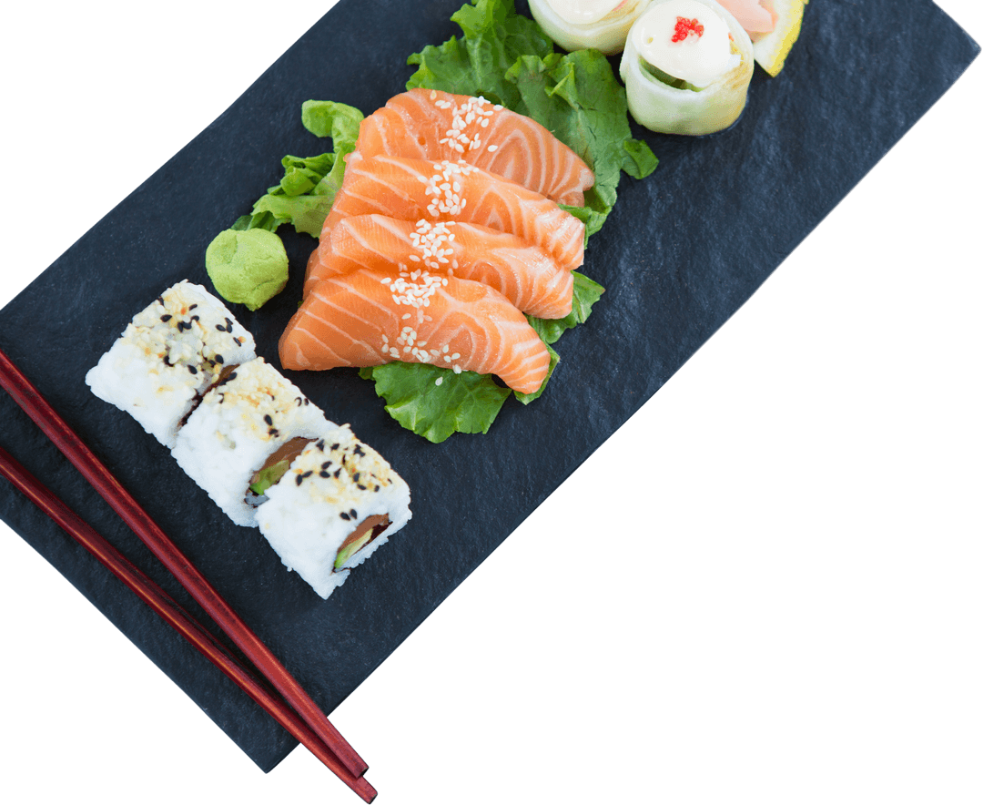 Transparent Background Sushi Sashimi and Maki Platter