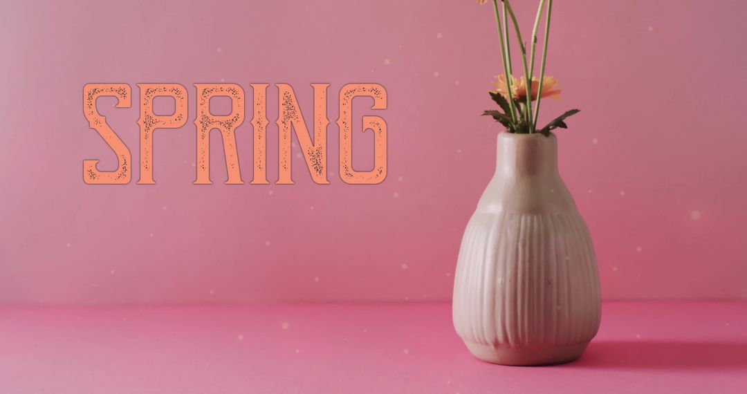 Spring Blooms in Vase with Text on Pink Background