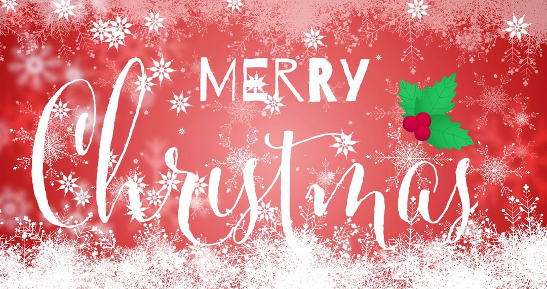 Festive Merry Christmas Snowflake Banner on Red Background