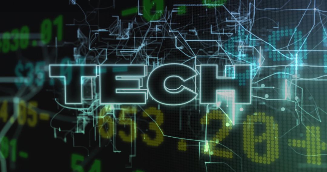 Futuristic Tech Interface with Glowing Text and Data Grid