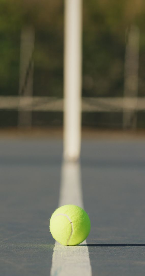 Tennis Ball on Court Line Under Sunlight, Vertical Frame - Free Images, Stock Photos and Pictures on Pikwizard.com