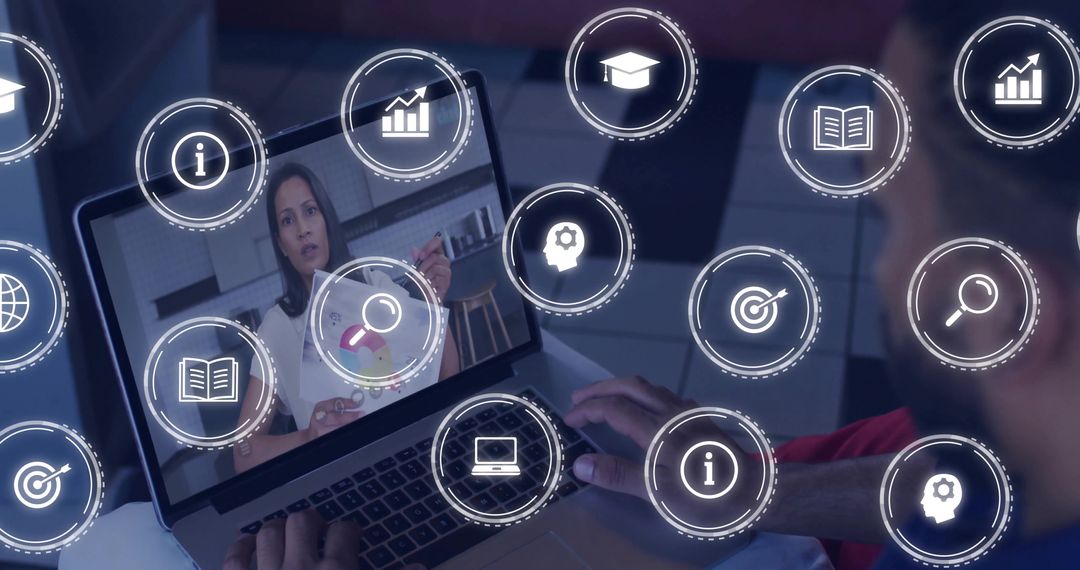 Man Engaged in Digital Analytics with Interactive Interface