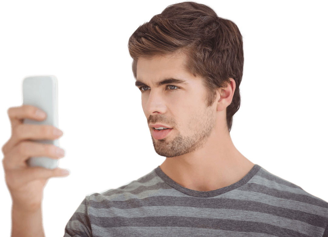 Young Man FaceTiming on Transparent Background