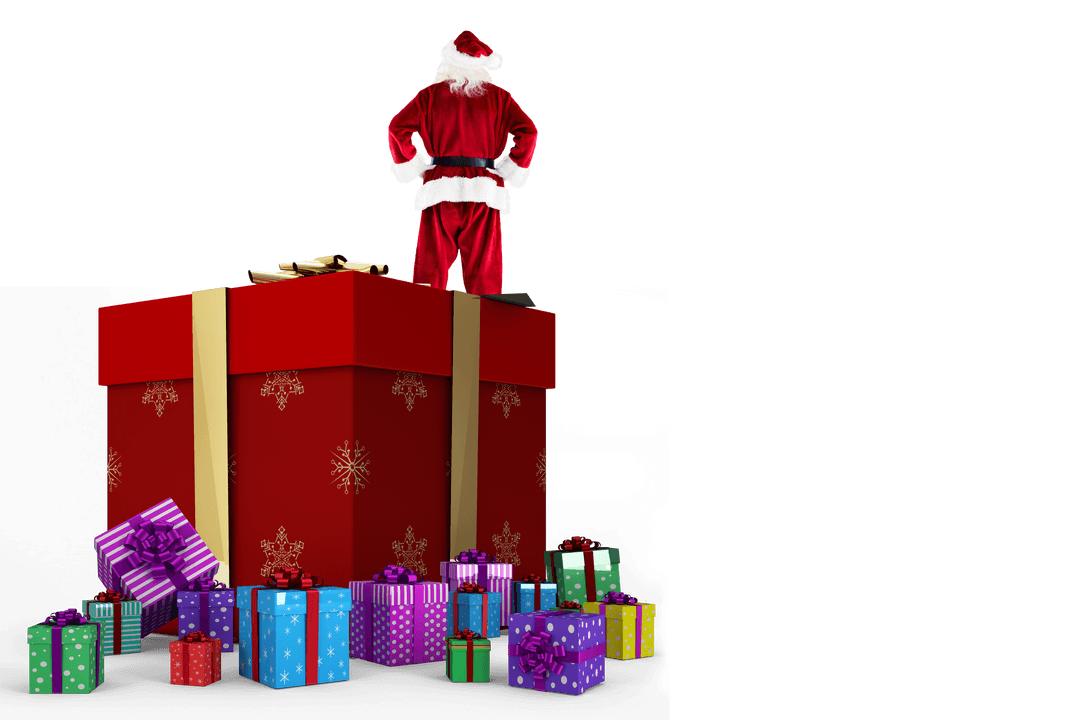 Santa Claus and Christmas Gifts on Transparent Background