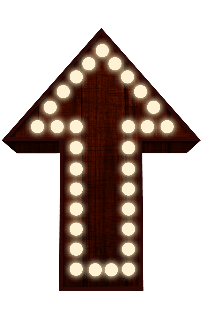 Wooden Arrow with Lights on Transparent Background for Design