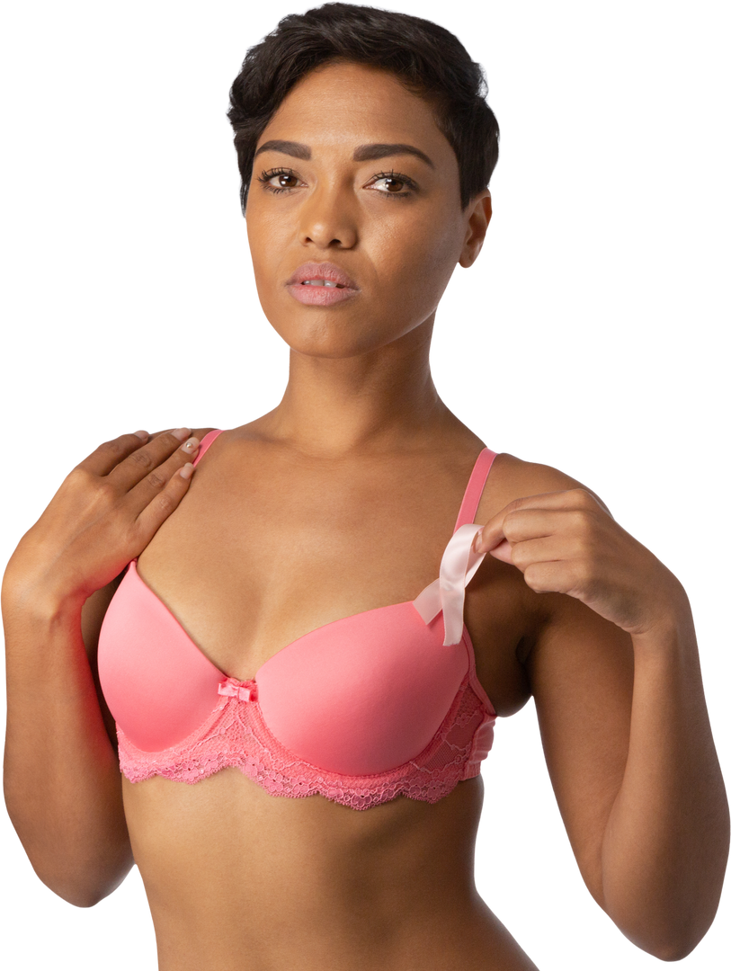 Confident Woman Wearing Pink Bra Holding Ribbon, Transparent Background - Download Free Stock Images Pikwizard.com