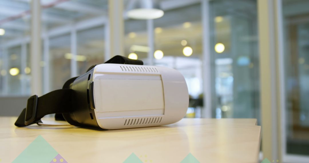 Virtual Reality Headset and Digital Icons in Modern Workspace