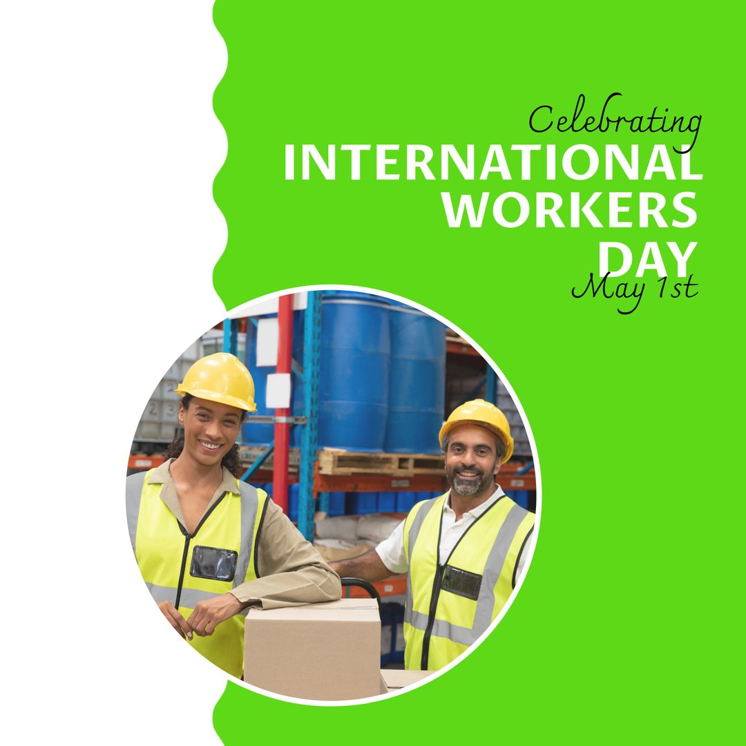 Diverse Workers Celebrating International Workers' Day in Warehouse
