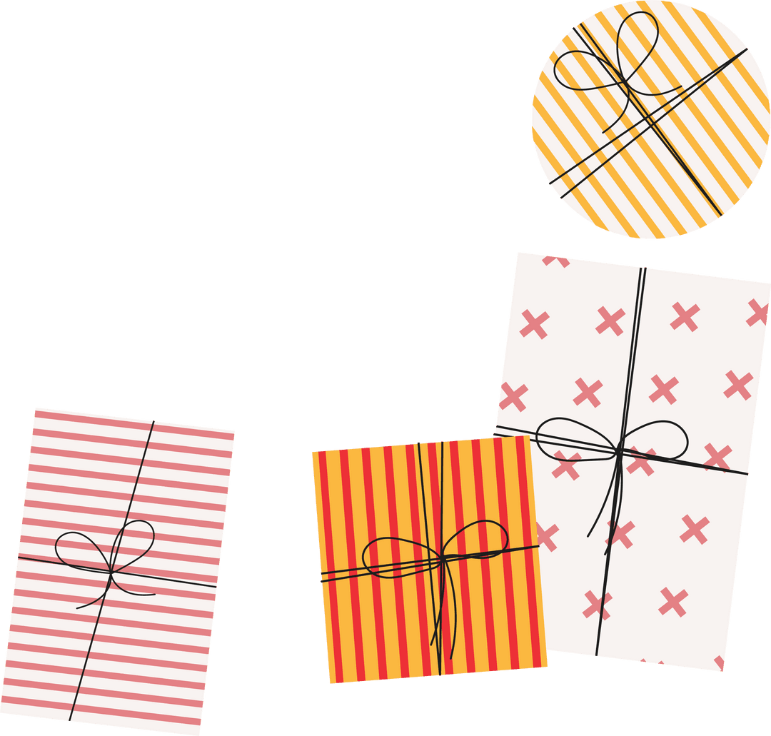 Colorful Gift Boxes with Black Bows on Transparent Background