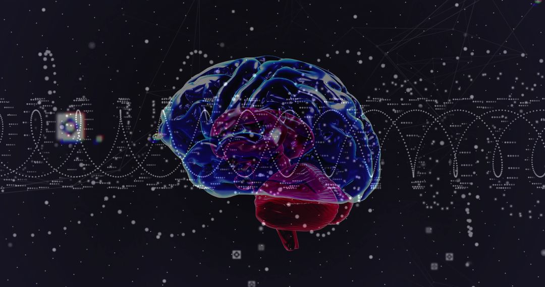 Futuristic Digital Brain with DNA Helix and Data Connections