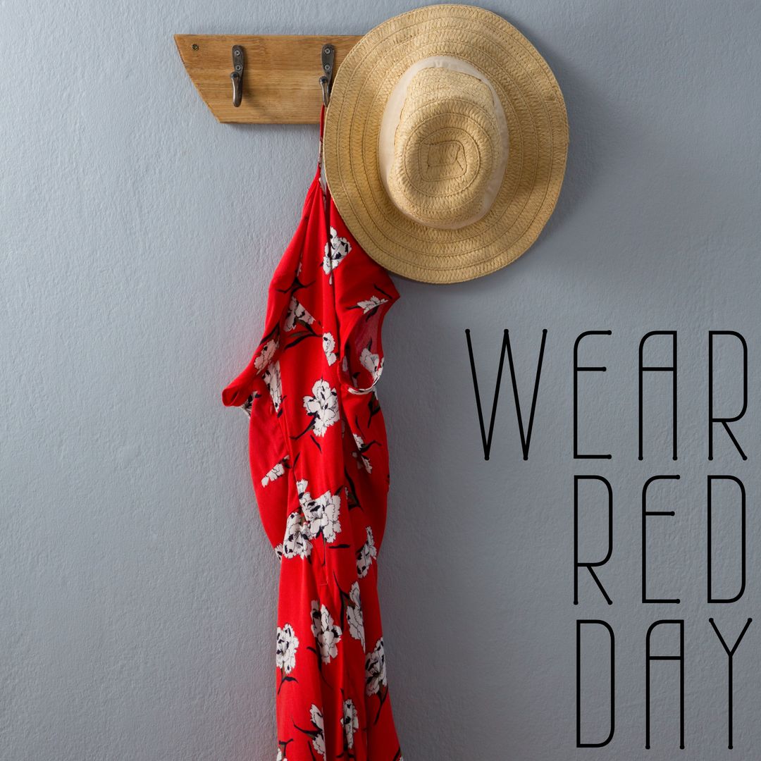 Wear Red Day Dress and Straw Hat on Coat Rack