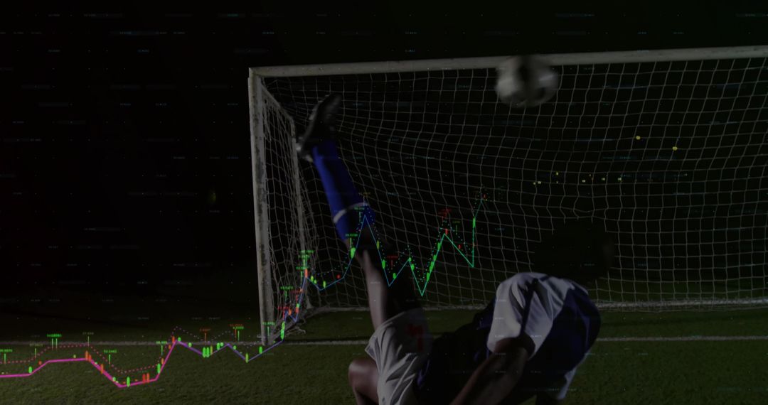 Soccer Player's Dynamic Bicycle Kick with Chart Overlay