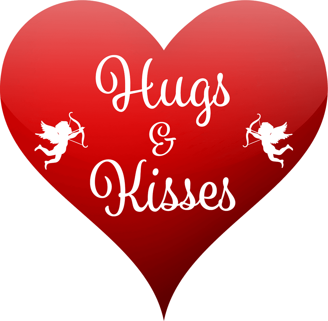 Transparent Heart with 'Hugs & Kisses' Text and Cherubs