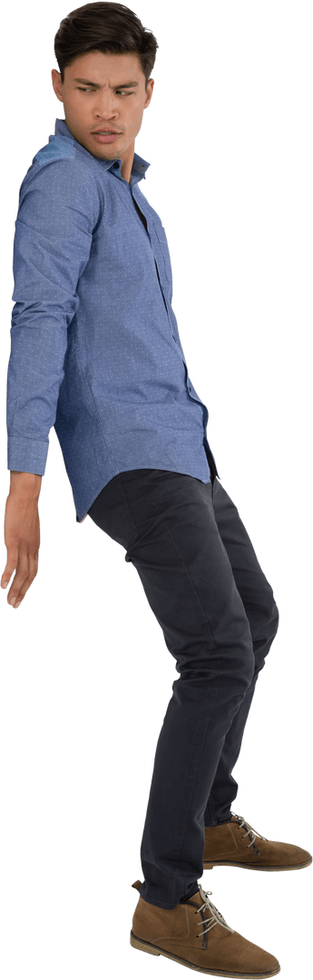 Casual Businessman Pushing Invisible Object Transparent Background
