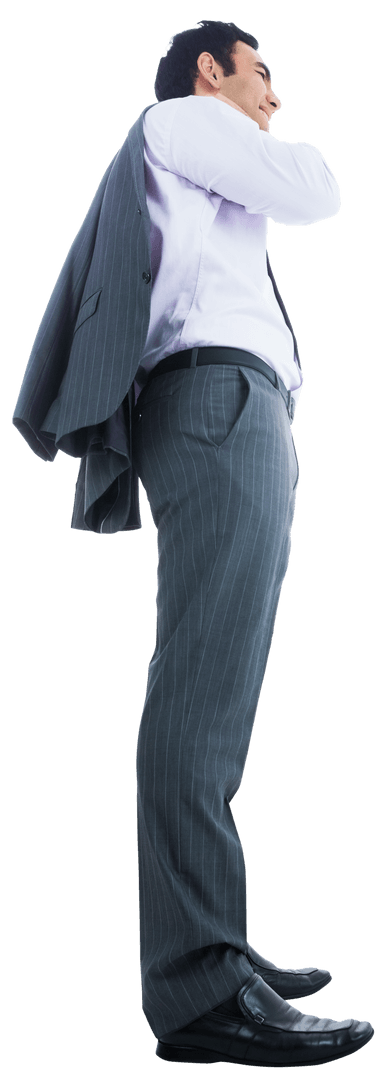 Happy Biracial Businessman Holding Jacket on Transparent Background