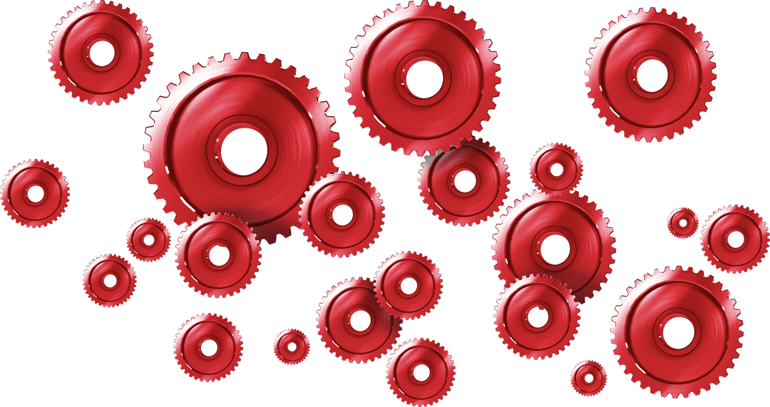 Transparent Red Mechanical Gears in Motion