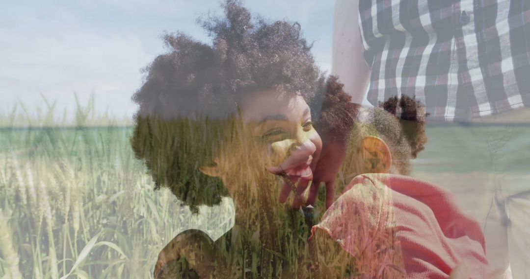 Joyful Family Embraces in Lush Green Field on Sunny Day