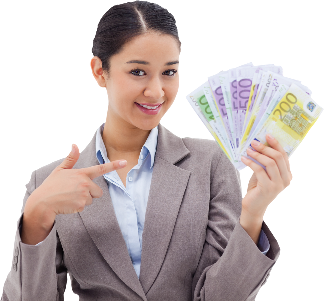 Transparent Background Smiling Businesswoman Holding Euro Banknotes - Download Free Stock Images Pikwizard.com