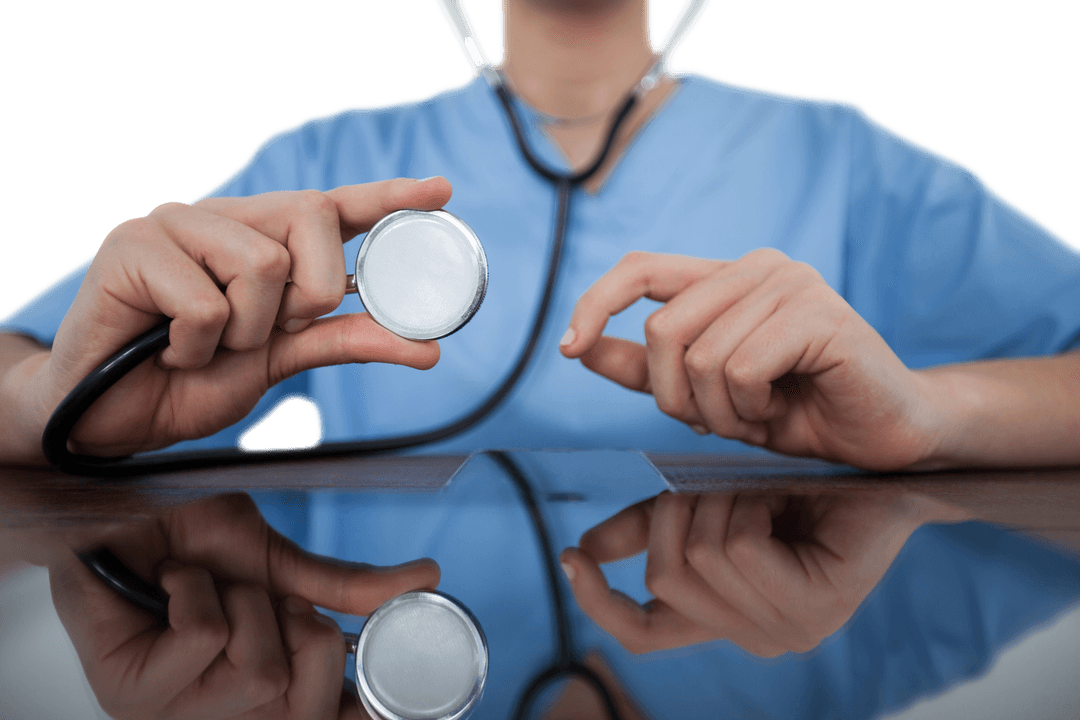 Transparent Mid-Section Doctor Holding Reflective Stethoscope