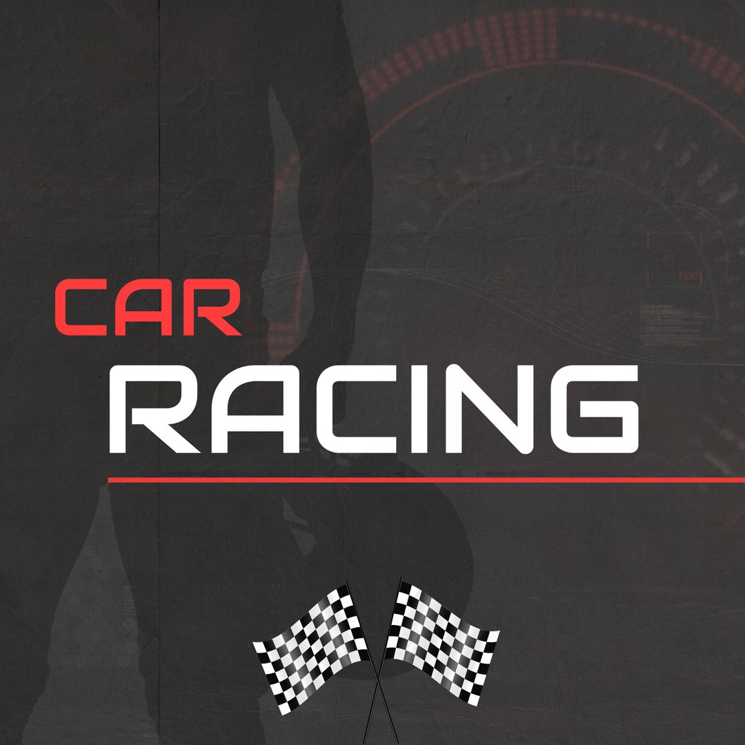 Dynamic Car Racing Graphic with Checkered Flags